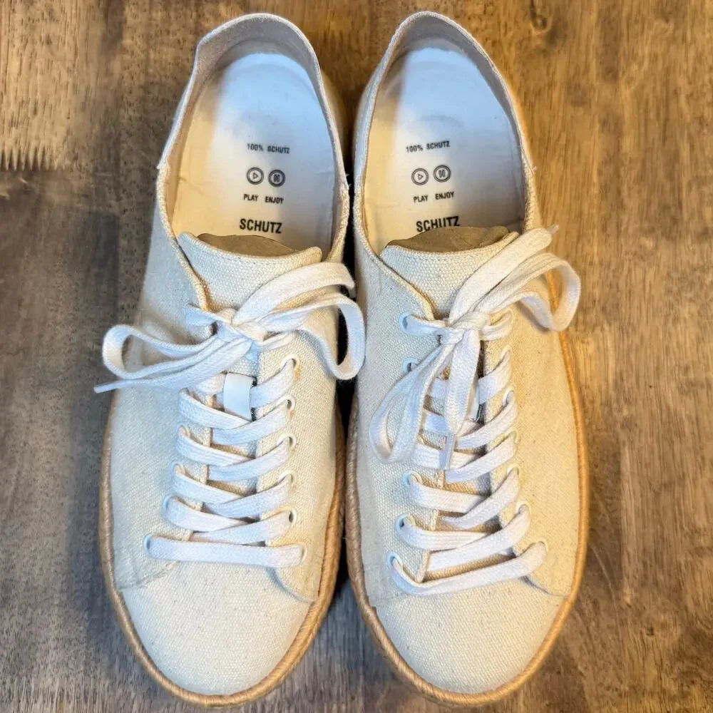 Schutz Clover Espadrille Platform Sneakers Lace Up Canvas Brazil Made Women 10B